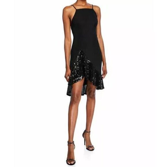 SHO x Tadashi Shoji Women's Sz 00 Black Asymmetrical Sequin Cocktail Dress - Picture 12 of 14